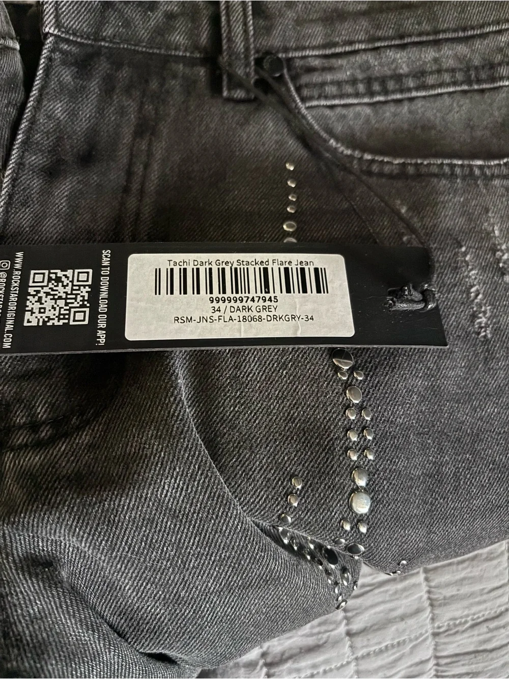 Men's Black Skinny Jeans with Studded Flame Detailing
